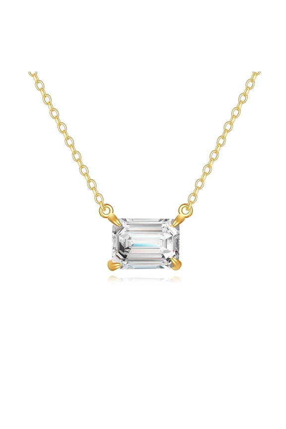 14K Real Gold Cubic Zirconia Necklace for Women Solid Yellow Gold White Zirconia pendant minimalism Jewelry Birthday Gifts for Wife Mom