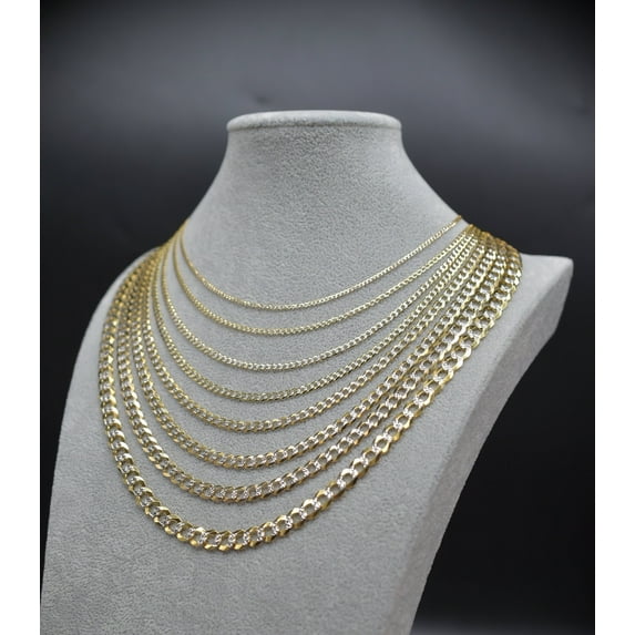14K Real SOLID Gold Pave Cuban Curb Link Chain, SOLID Cuban Curb Chain,14K SOLID Two Tone Gold Chain Necklace Man and Woman,14K Heavy Chain (Width:3MM; Necklace length:22;)