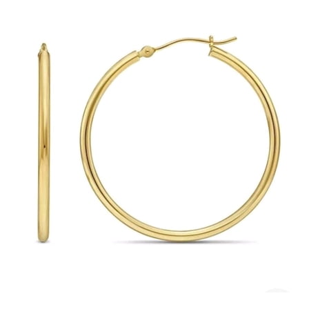 14K Real Solid Yellow Gold Shiny Polished Round Creole Hoop Earrings All Sizes