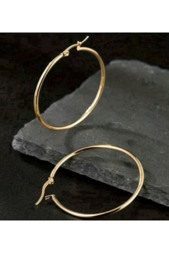 14K Stamped Real Gold Filled Shiny Polished Round Creole Hoop Earrings All Sizes