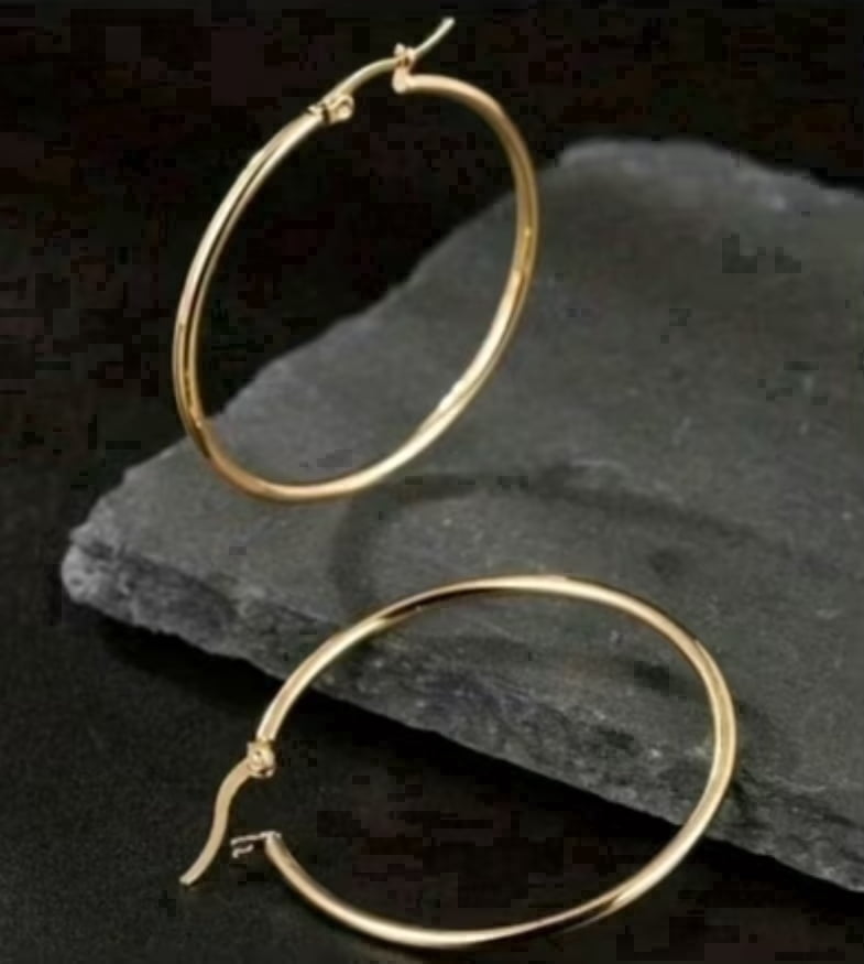 14K Stamped Real Gold Filled Shiny Polished Round Creole Hoop Earrings All Sizes
