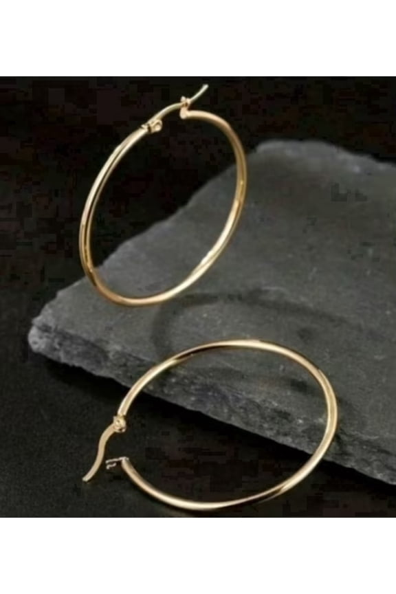 14K Stamped Real Gold Filled Shiny Polished Round Creole Hoop Earrings All Sizes