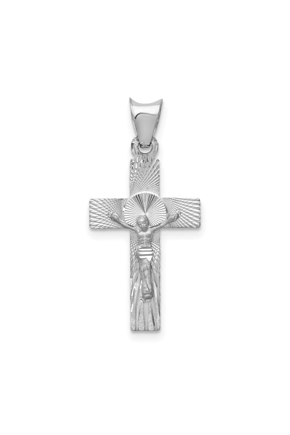 14K Real White Gold Crucifix Cross Pendant Necklace for Men and Women Religious Latin Cross Charm with Textured Design Spiritual Christian Jewelry