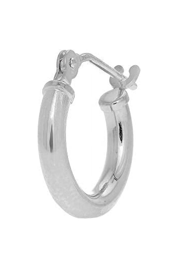 Jewelstop 14K Real White Gold Tubular Hoop 16mm Round Men's Single Earring
