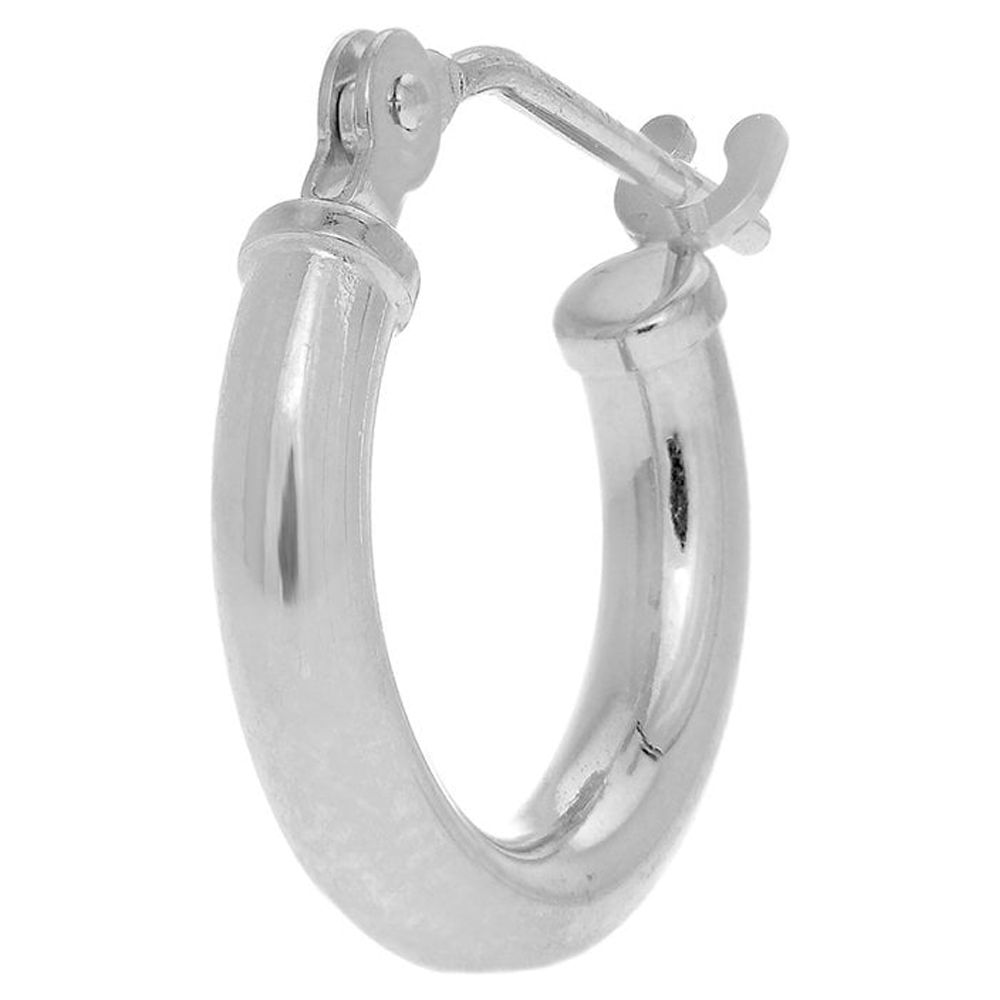 14K Real White Gold Tubular Hoop 18mm Round Men's Single Earrings