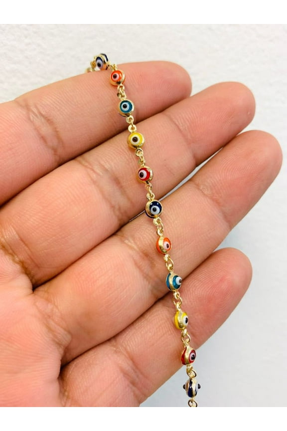 14K Real Yellow Gold Bracelet Evil Eye Womens Bracelet Protection Jewelry Mal de Ojo Jewelry