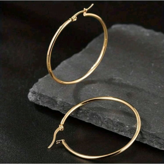 14K Stamped Solid Yellow Gold Shiny Polished Round Creole Hoop Earrings All Sizes