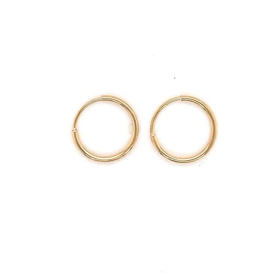 14K Real Yellow Gold Dainty 10mm Endless Hoop Earring Set, 10mm