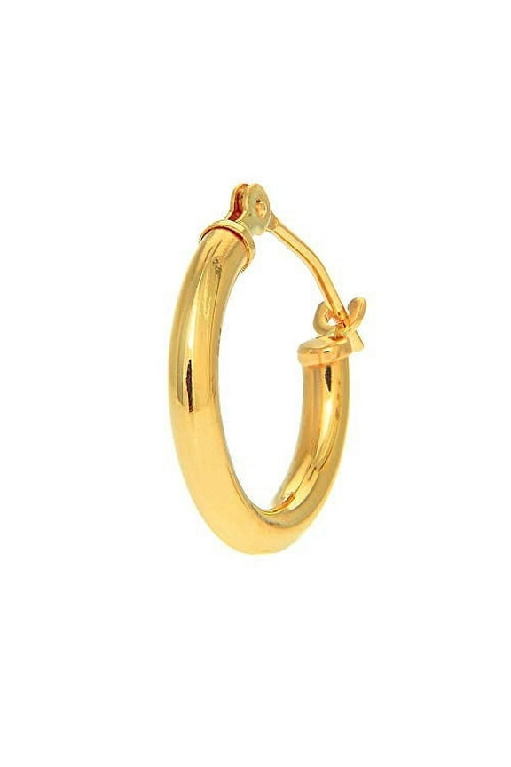 Jewelstop 14K Real Yellow Gold Tubular Hoop 16mm Round Men's Single Earring