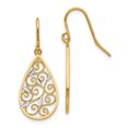 thumbnail image 1 of 14K & Rhodium Diamond-cut Filigree Teardrop Wire Earrings, 1 of 1