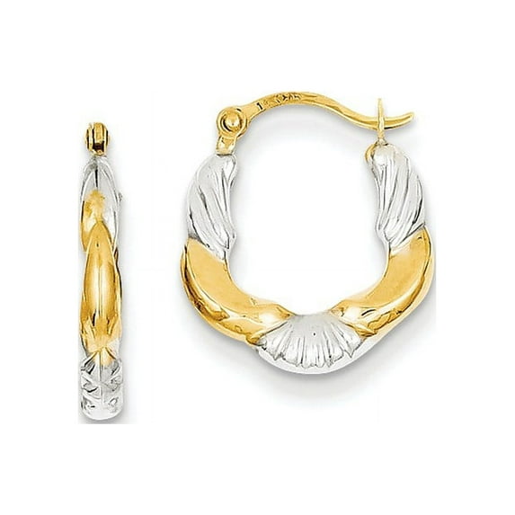 14K & Rhodium Hollow Scalloped Hoop Earrings