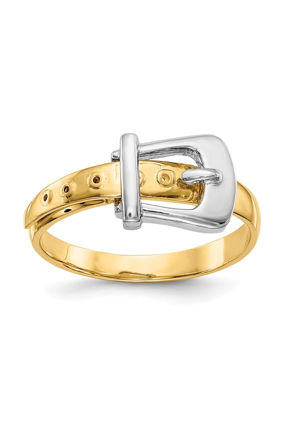 14K Rhodium Plated Yellow Gold Polished Buckle Ring Size 7