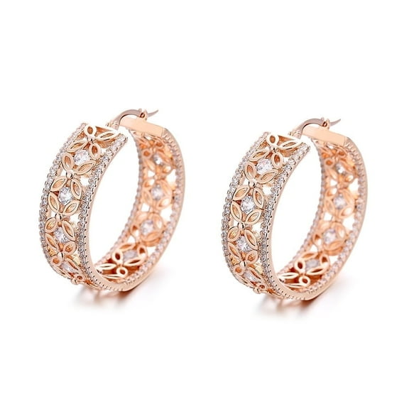 Amy and Annette Filigree Flower Hoop Earrings, 14K Rose Gold-Plated, with crystals from Swarovski