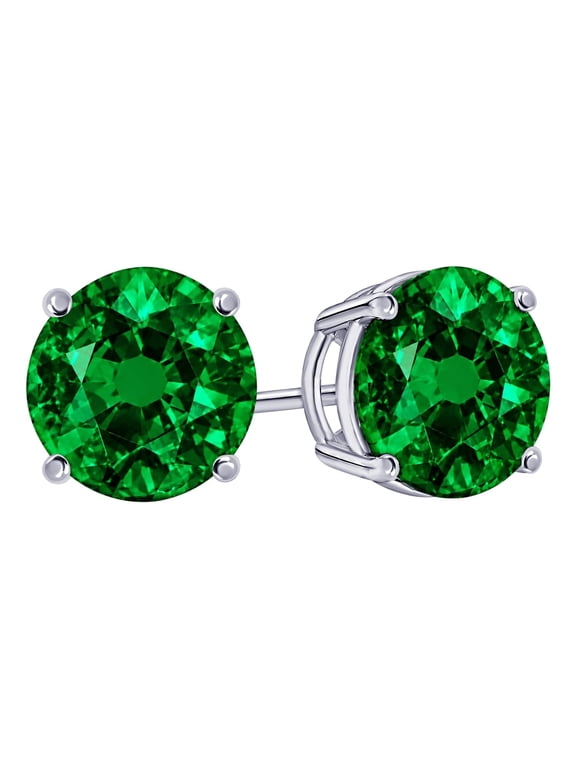 14K Rose Gold 0.5 Carat Natural Emerald Stud Earrings 4 Prong Push Back for Women