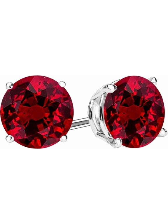 14K Rose Gold 0.74 Carat Natural Ruby Stud Earrings 4 Prong Push Back for Women