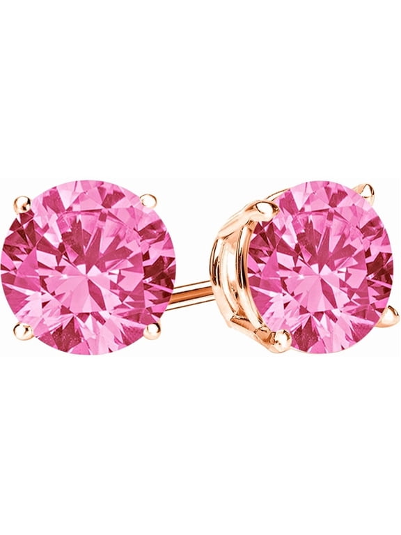 14K Rose Gold 0.75 Carat Lab Grown Pink Sapphire Stud Earrings 4 Prong Push Back for Women