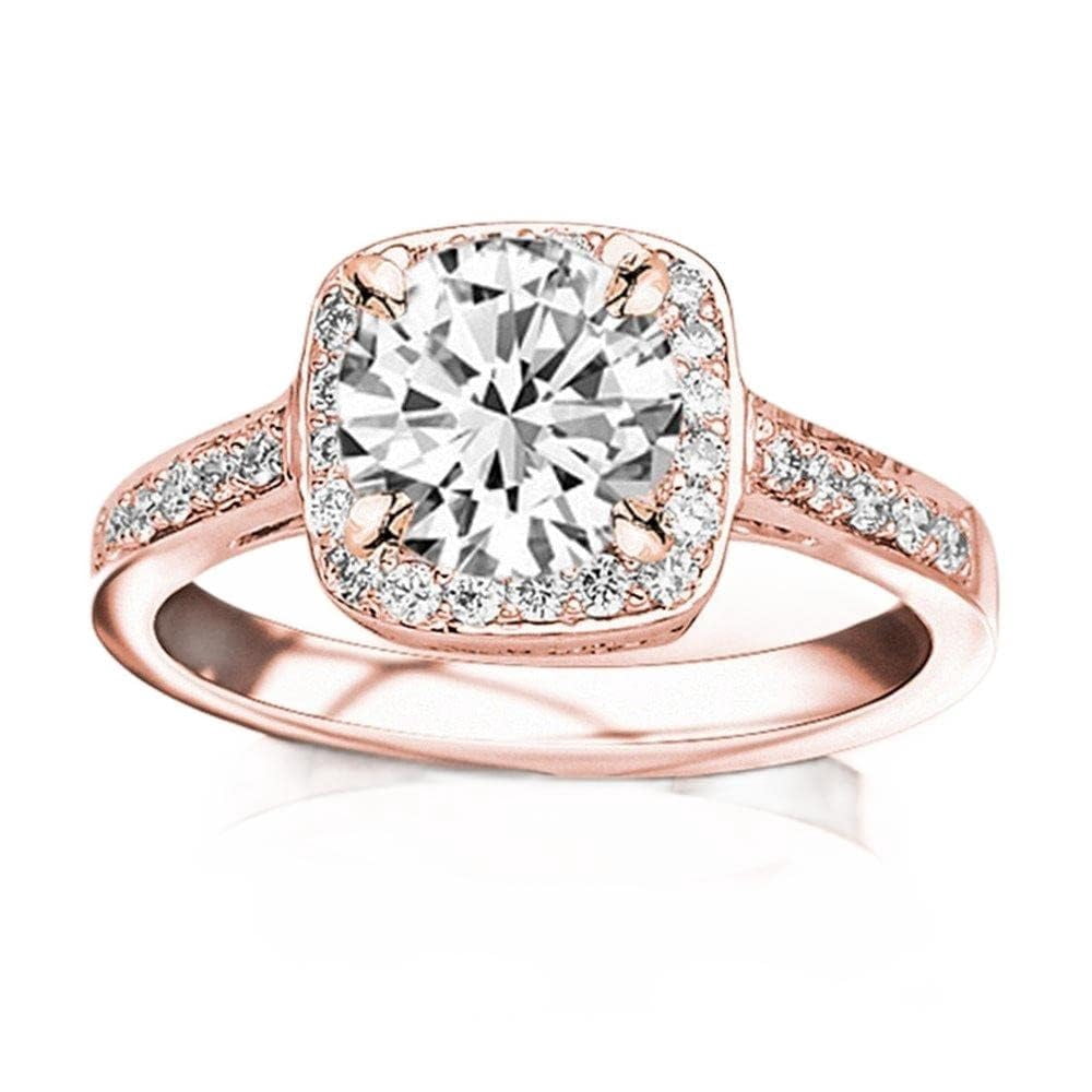 Pave Style Roses 14K Rose Gold 0.83 CTW Round Cut Classic Square Halo Single Row Pave ...