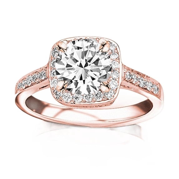Pave Style Roses 14K Rose Gold 0.83 CTW Round Cut Classic Square Halo Single Row Pave ...