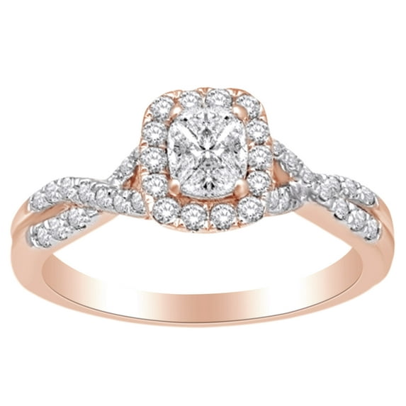AFFY 14K Rose Gold 0.9 CT White Natural Diamond Twist Shank Engagement Wedding Ring With RING Size-11.5