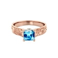thumbnail image 1 of 14K Rose Gold 1.06 ctw Blue Topaz Ring with Diamonds Filigree Cathedral Princess, 1 of 7