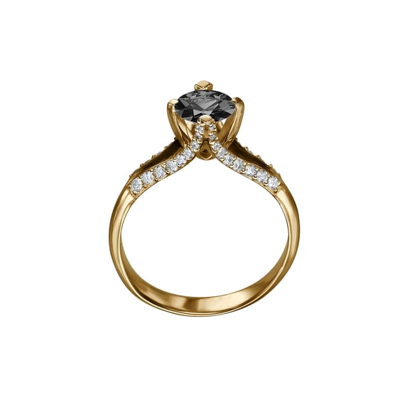 14K Rose Gold 1.25 CTW Black Diamond Ring with Diamonds Split Shank Unique Vintage
