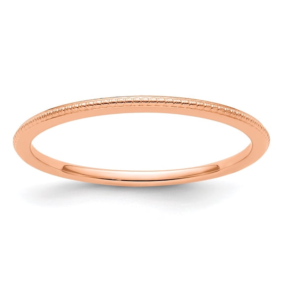 14K Rose Gold 1.2mm Beaded Stackable Band Size 9