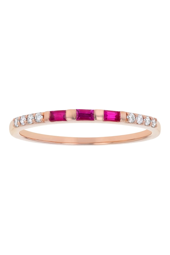 14K Rose Gold 1/5 carat Diamonds and Red Rubies Semi Eternity Band Ring by Hollywood Hills Jewelers