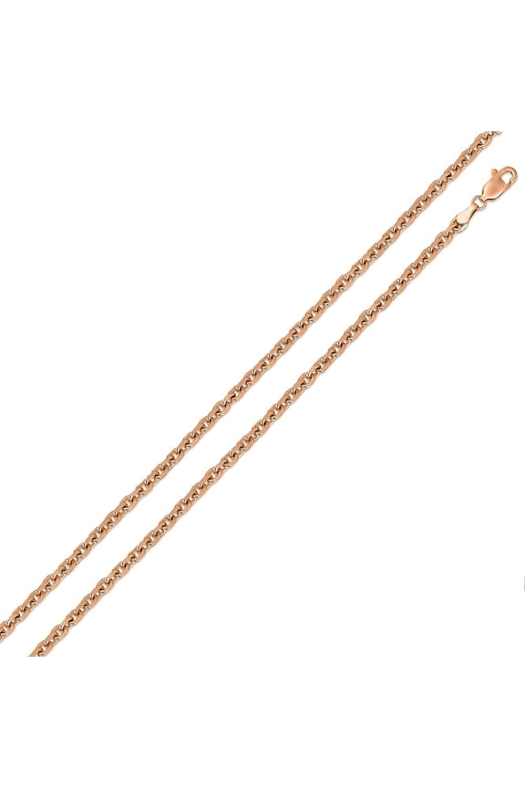 14K Rose Gold 1.5mm Cable Pendant Chain, FREE Microfiber Cloth, Diamond Cut Rolo Link Mens Womens Necklace, Giorgio Bergamo 16