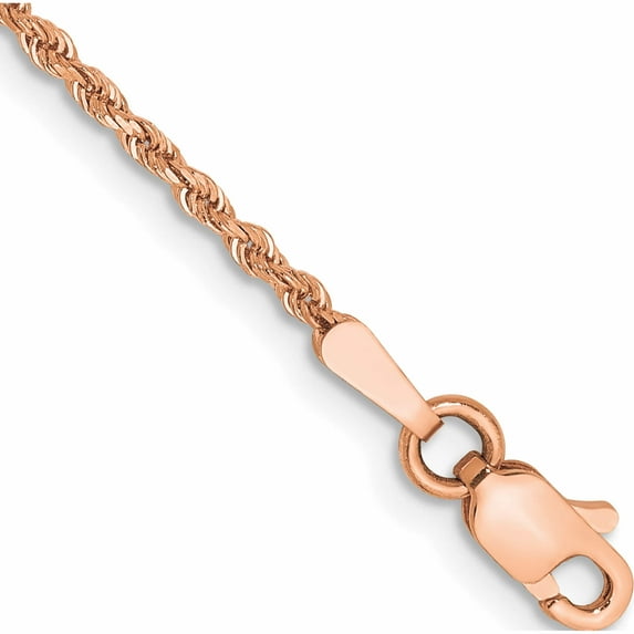 14K Rose Gold 1.75mm D/C Rope Chain Anklet (10 X 1.75) Made In Peru 014r-10