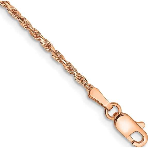 14K Rose Gold 1.8mm D/C Machine-Made Rope Chain Anklet (10 X 1.8) Made In India r014-10