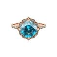 thumbnail image 1 of 14K Rose Gold 2.25 ctw Blue Topaz Ring with Diamonds Flower Leaves Halo, 1 of 7