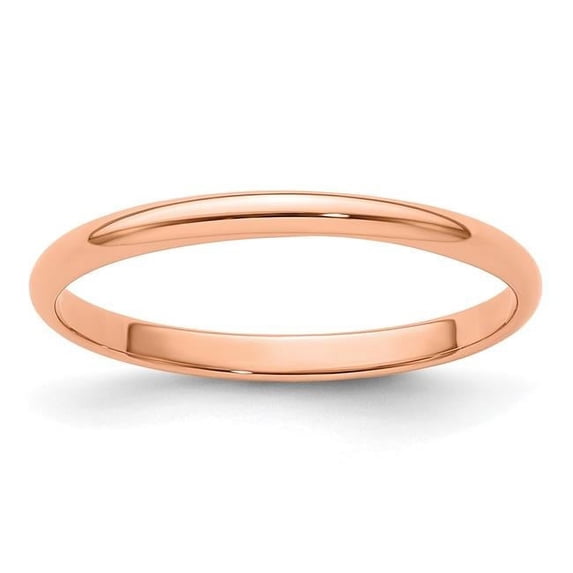 14K Rose Gold 2 mm LTW Half Round Band, Size 7.5