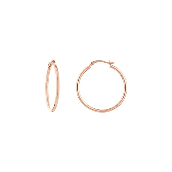14K Rose Gold 2x30mm Round Tube Polished Hoops - Women