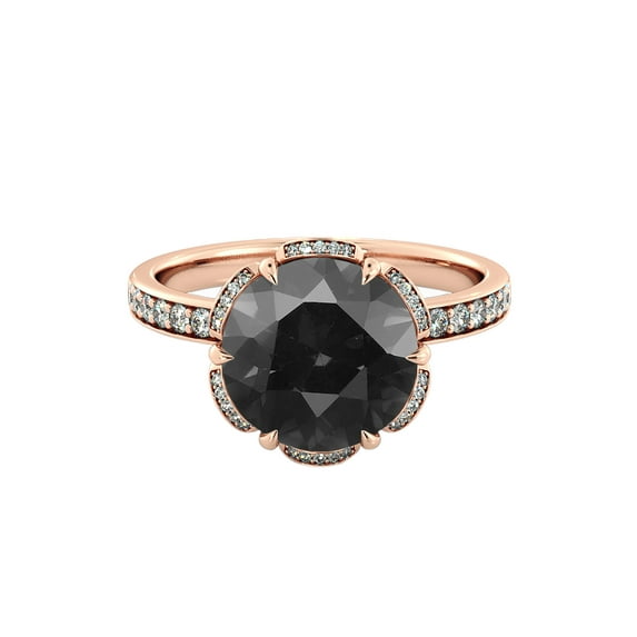 14K Rose Gold 3.50 CTW Black Diamond Ring with Diamonds Flower Vintage Unique