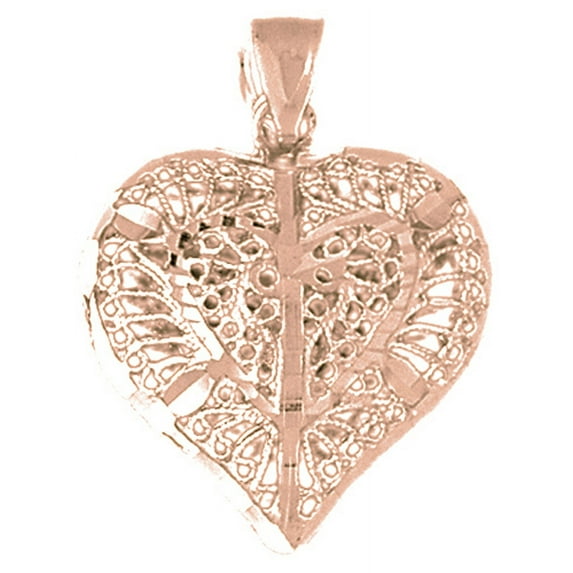 14K Rose Gold 3-D Filigree Heart Pendant - 31 mm