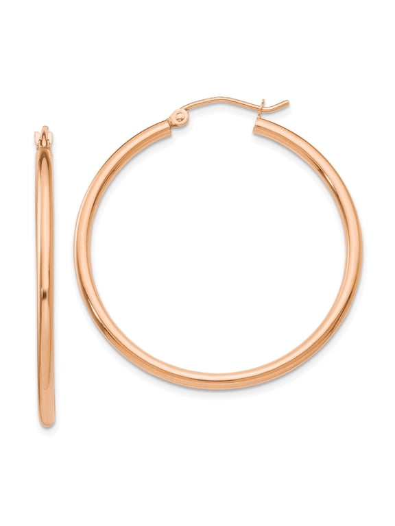 14K Rose Gold 34mm x 2mm Classic Round Hoop Earrings