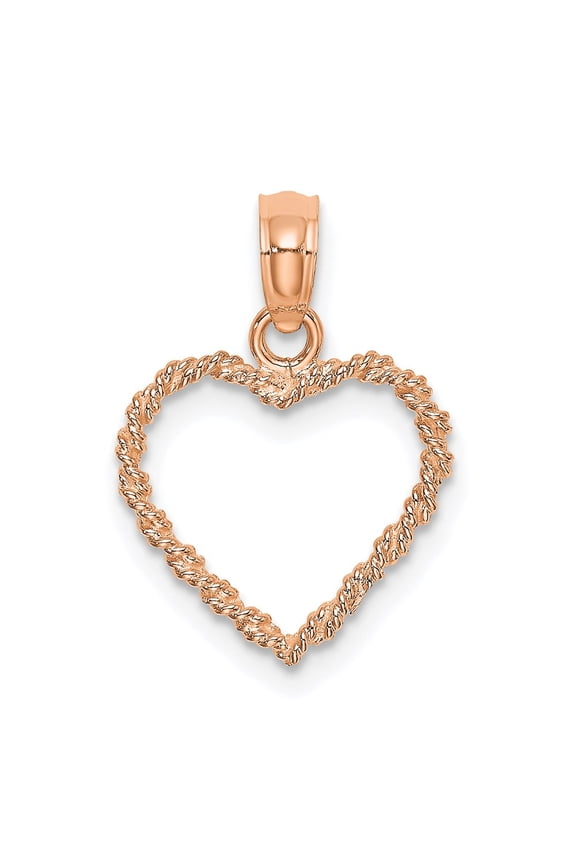 14K Rose Gold 3D Polished Rope Heart Pendant