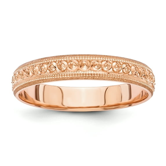 14K Rose Gold 3mm Design Etched Wedding Band Ring Size 8.5
