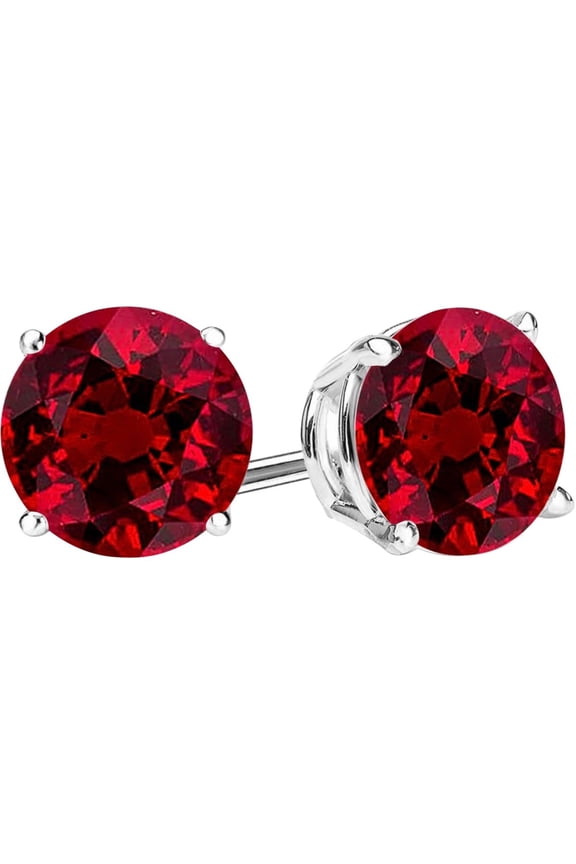 14K Rose Gold 4 Carat Lab Grown Ruby Stud Earrings 4 Prong Push Back for Women