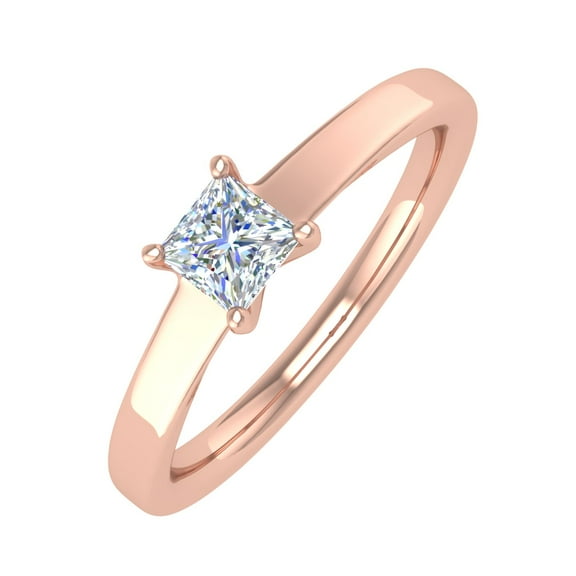 14K Rose Gold 4-Prong Set Princess Cut Diamond Solitaire Engagement Ring Band (0.26 Carat) - IGI Cert (Ring Size 4.5)