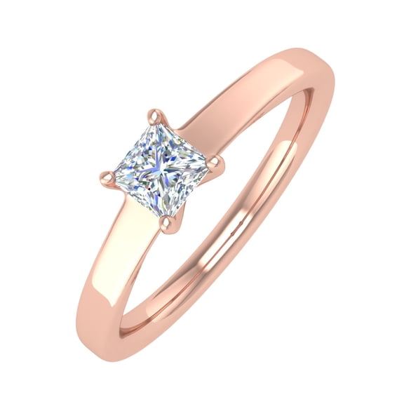 14K Rose Gold 4-Prong Set Princess Cut Diamond Solitaire Engagement Ring Band (0.26 Carat) - IGI Cert (Ring Size 6.5)