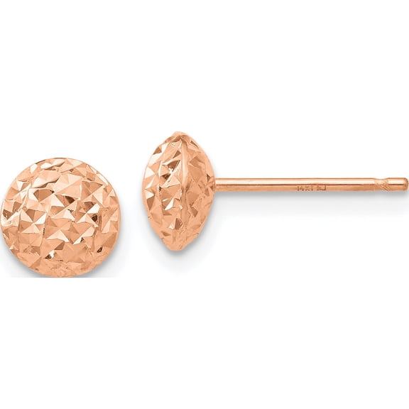 Jewelry by Sweet Pea 14K Rose Gold 6mm Polished Diamond-cut Puffed Round Button Post Earrings