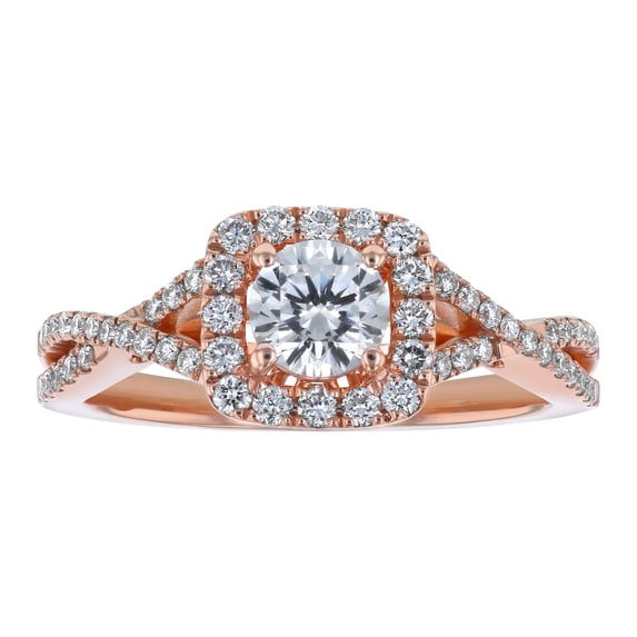 14K Rose Gold 7/8 cttw. Certified Diamonds Round-cut Halo Engagement Ring by Hollywood Hills Jewelers
