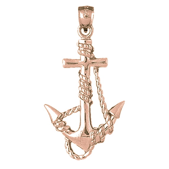 14K Rose Gold Anchor With Rope Pendant - 33 mm