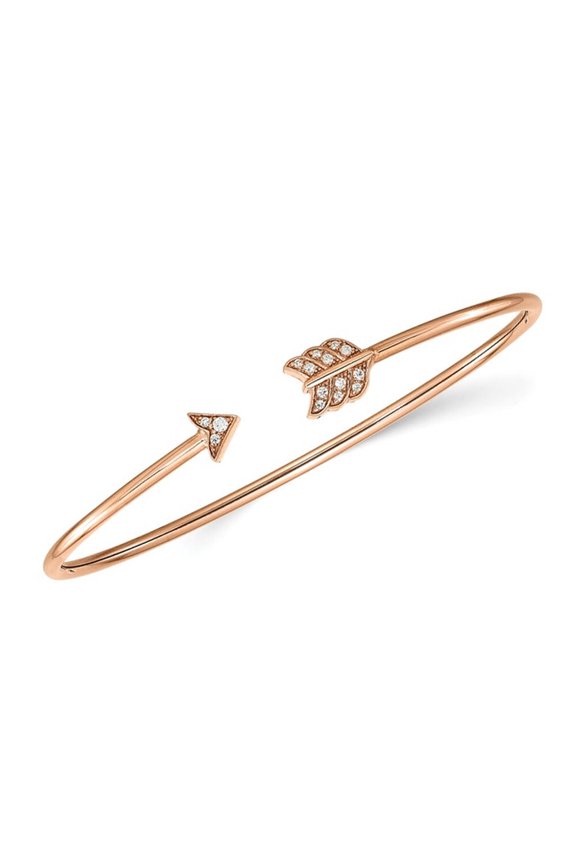 14K Rose Gold Arrow Cuff Slip On Bangle Bracelet with Lab-Grown Diamonds for Women