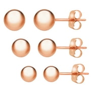 JULIETTE COLLECTION 14K Rose Gold Ball Earrings for Women - 3MM, 4MM, 5MM (3 Pack)