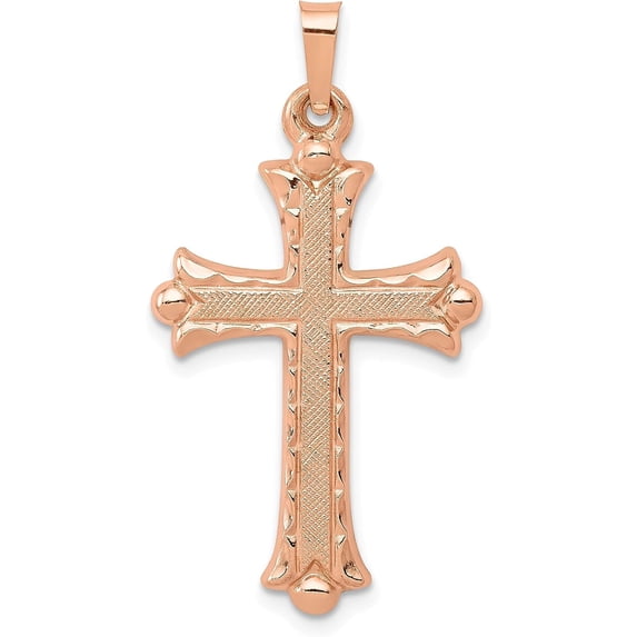 14K Rose Gold Brushed and Polished Budded Cross Pendant - 35mm