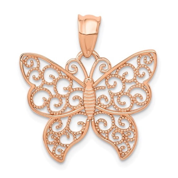14K Rose Gold Butterfly Filigree Pendant Charm