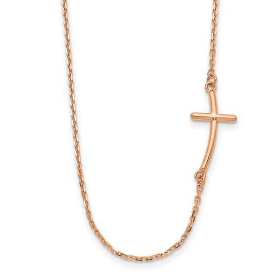 14K Rose Gold Cable Necklace with Pendants Chain Small Sideways Curved Cross 19 inch 1 mm