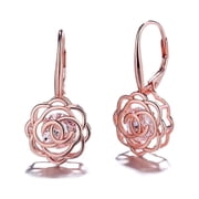 Amy and Annette 14K Rose Gold Plated Caged with Crystals Rose Lever Back Earrings